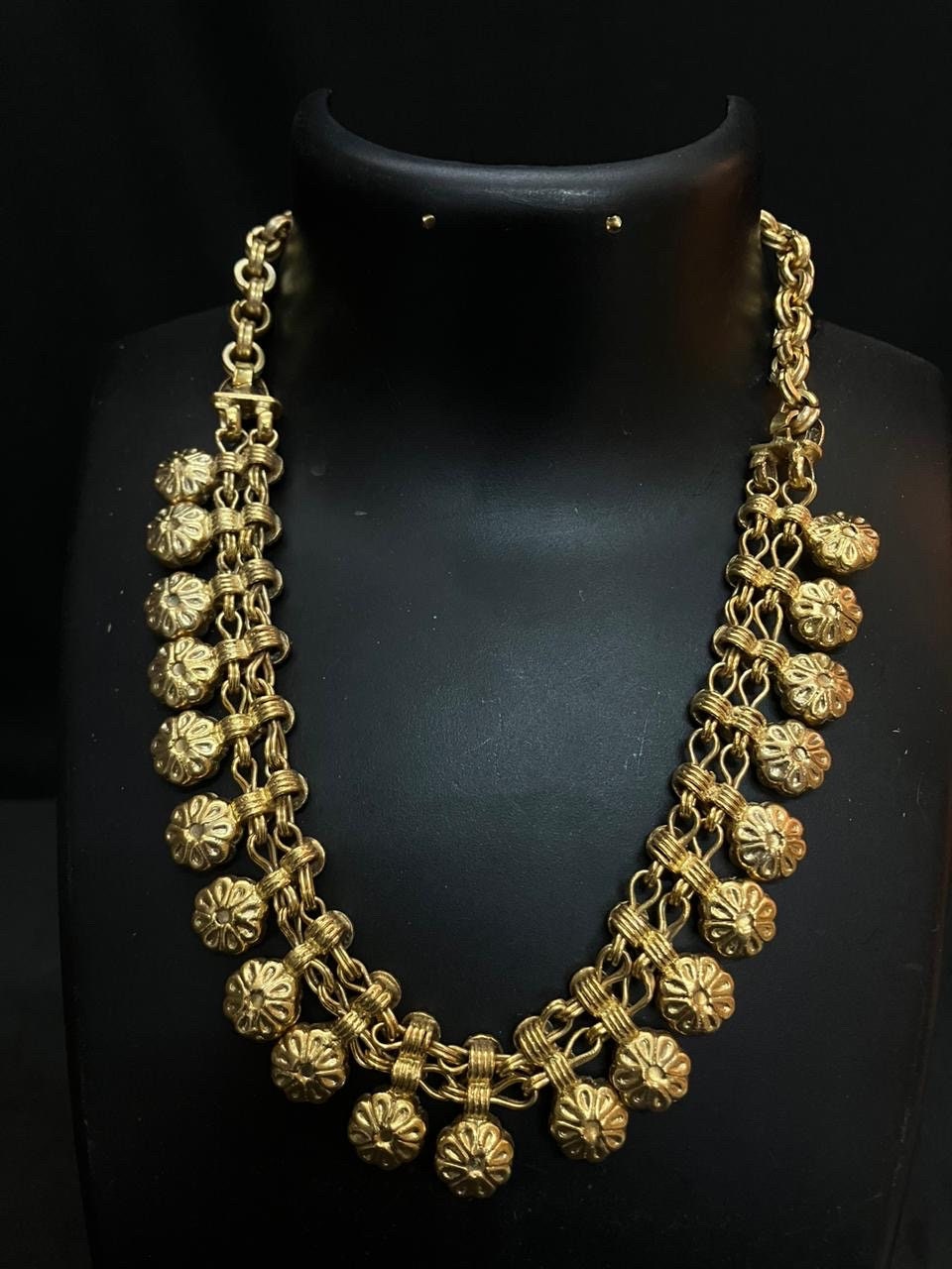 Vintage brass made gold polished Phoo mala flower mala necklace