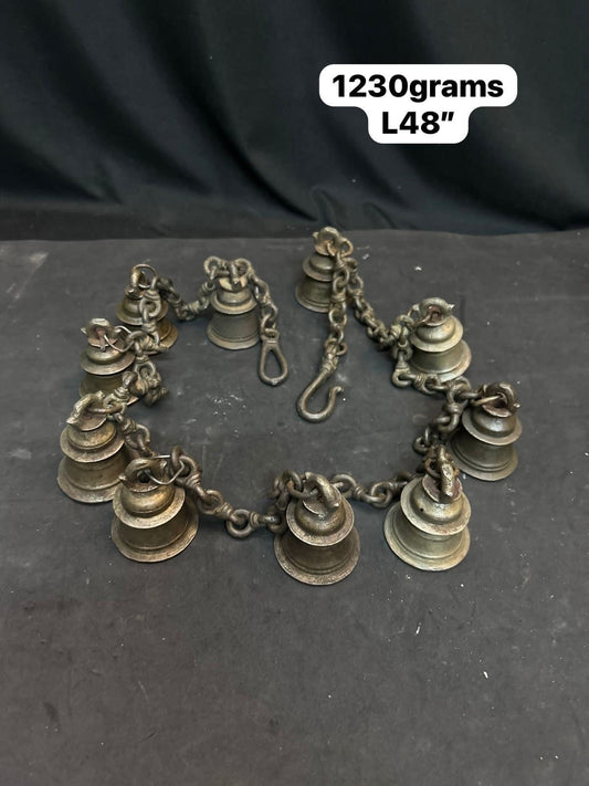 Vintage Bronze cast Bells chain for decoration, placing in the door of pooja room