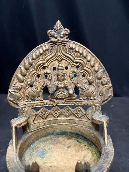 Vintage bronze cast Gajalakshmi oil lamp deepa