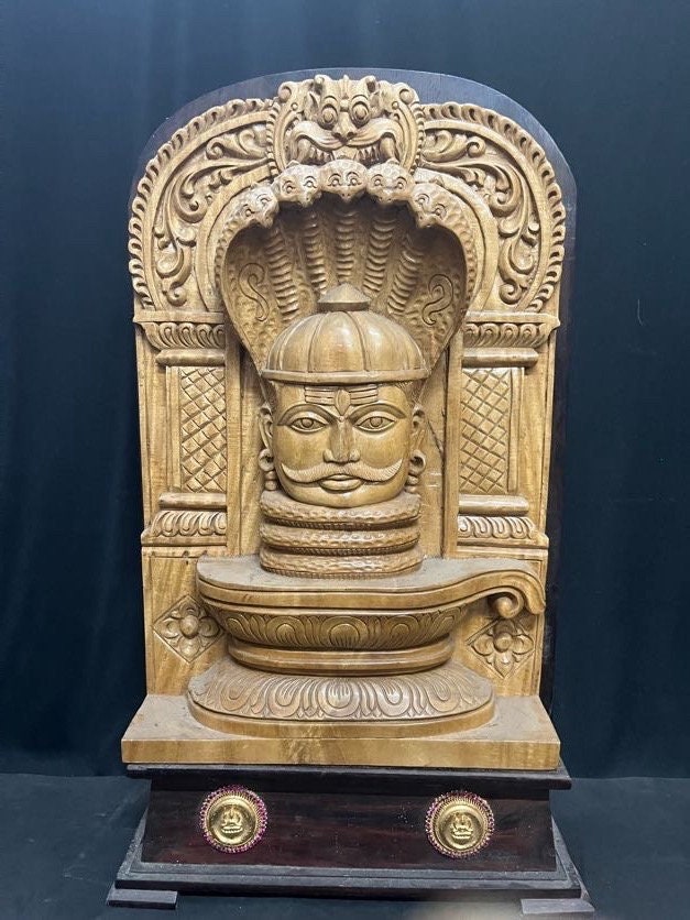 White Teak carved Mukha Linga