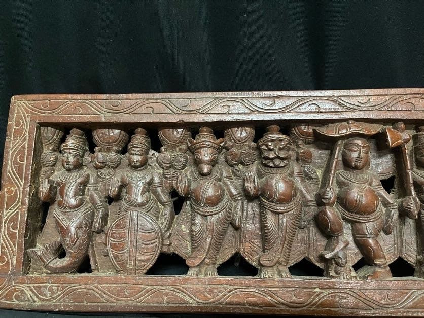 Vintage wooden carved Dashavatara Panel