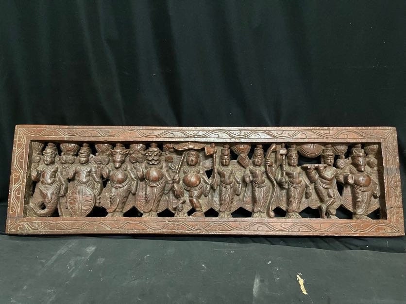 Vintage wooden carved Dashavatara Panel