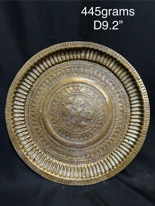 Vintage Brass made decor ornate plate floral decor plate