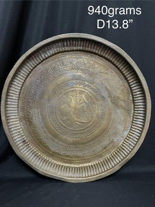 Vintage Brass made decor ornate plate annakpakshi carved plate