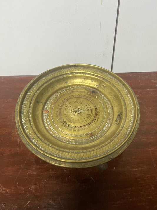 Vintage mysore style pooja shallow bowl bronze made with tripod attached