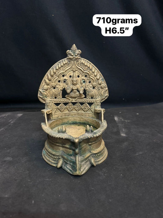 Vintage bronze cast Gajalakshmi oil lamp deepa