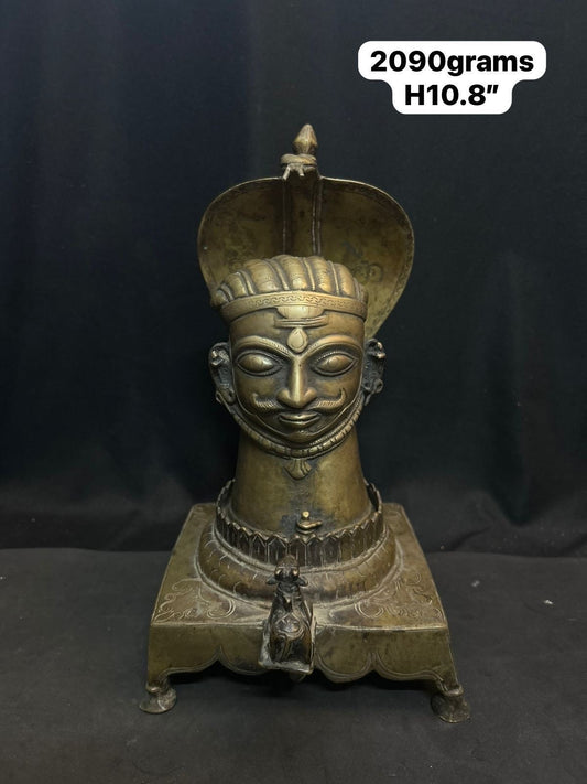 Vintage bronze cast Mukha lingam on a naag nandi peetam