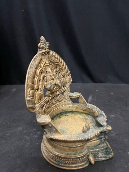 Vintage bronze cast Gajalakshmi oil lamp deepa