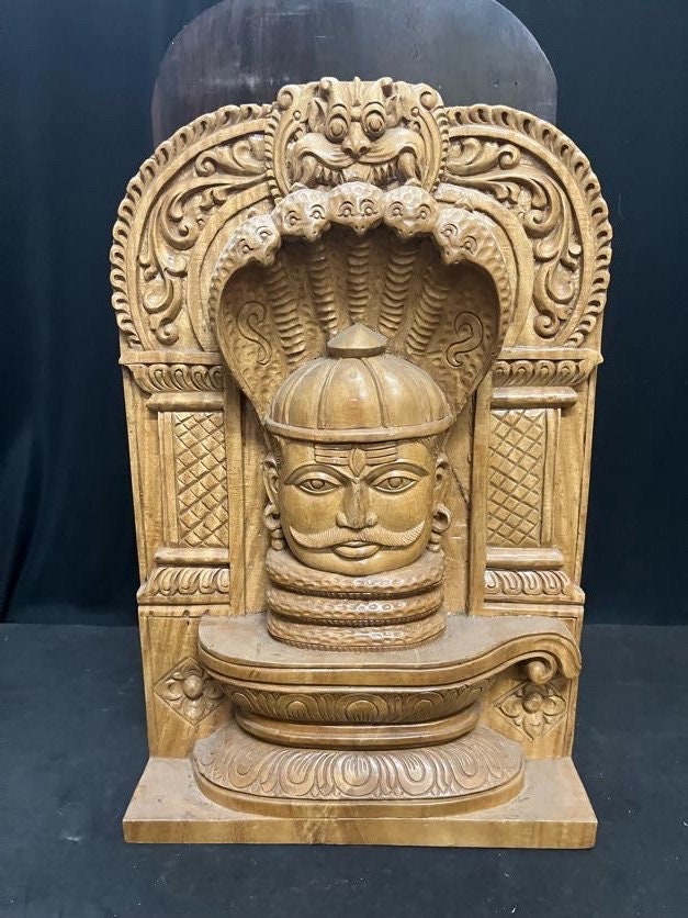 White Teak carved Mukha Linga