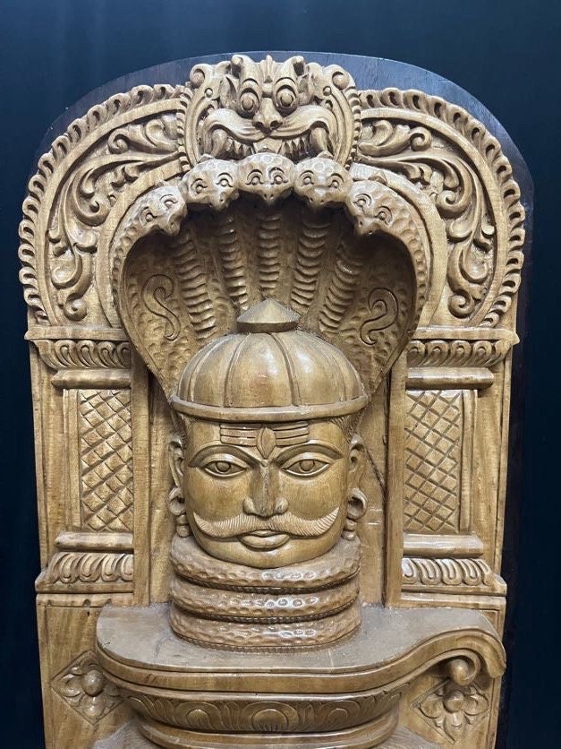 White Teak carved Mukha Linga