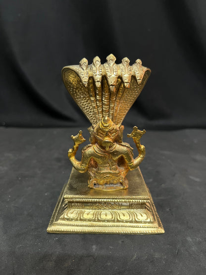 Panchaloha Peeta prabhavali adorned copper made Yoga narasimha swamy idol