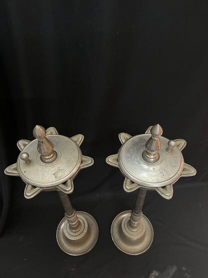 Vintage bronze cast pilla lamps from deccan with lid on the top