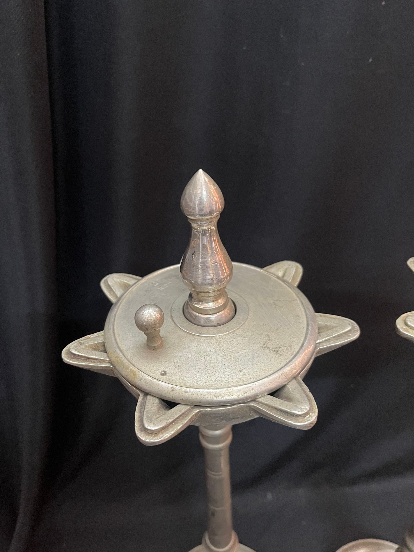 Vintage bronze cast pilla lamps from deccan with lid on the top