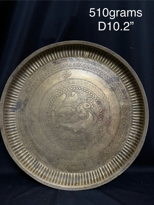 Vintage Brass made decor ornate plate with annapakshi carving