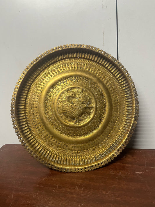 Vintage brass hand embossed annapakshi plate