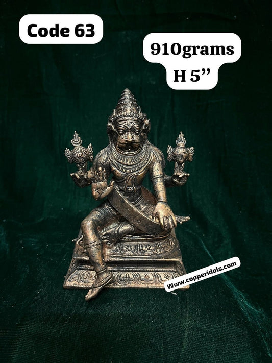 Prasiddh copper idols present copper antique polished idol of yoga patta Narasimha Swamy / yoga patu naraishma