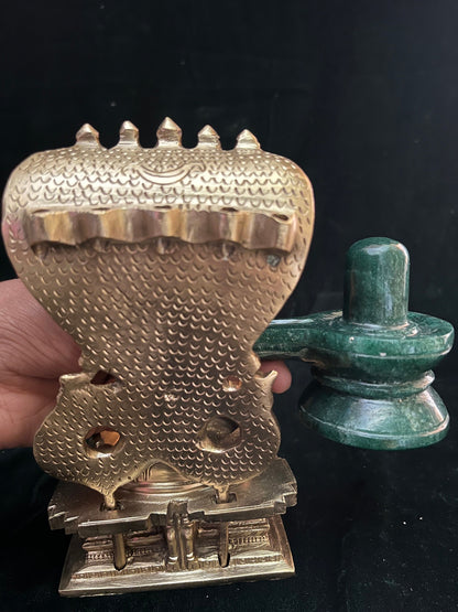 Prasiddh copper idols presents panchaloha idol of Naaga peeta with Green aventurine shiva lingam