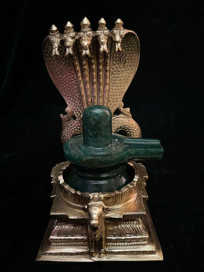 Prasiddh copper idols presents panchaloha idol of Naaga peeta with Green aventurine shiva lingam