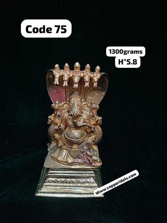 Prasiddh copper idols presents panchaloha idol of vallaba ganapati with naga peeta / ganesha with naga peeta