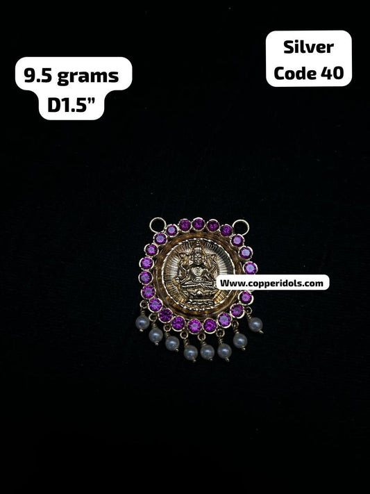 Silver made stone studded pendant for god decoration (padakam)