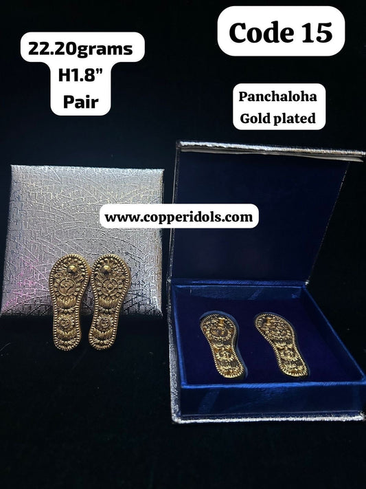 Panchaloha made gold polished Srivari Paduka, shanku chakra padukas, Charan paduka