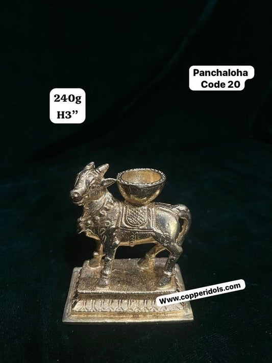 Prasiddh copper idols presents Copper idol of panchaloha idol of nandi karpura deepa