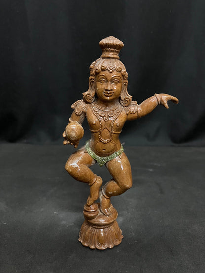 White teak made bala narthana krishna idol