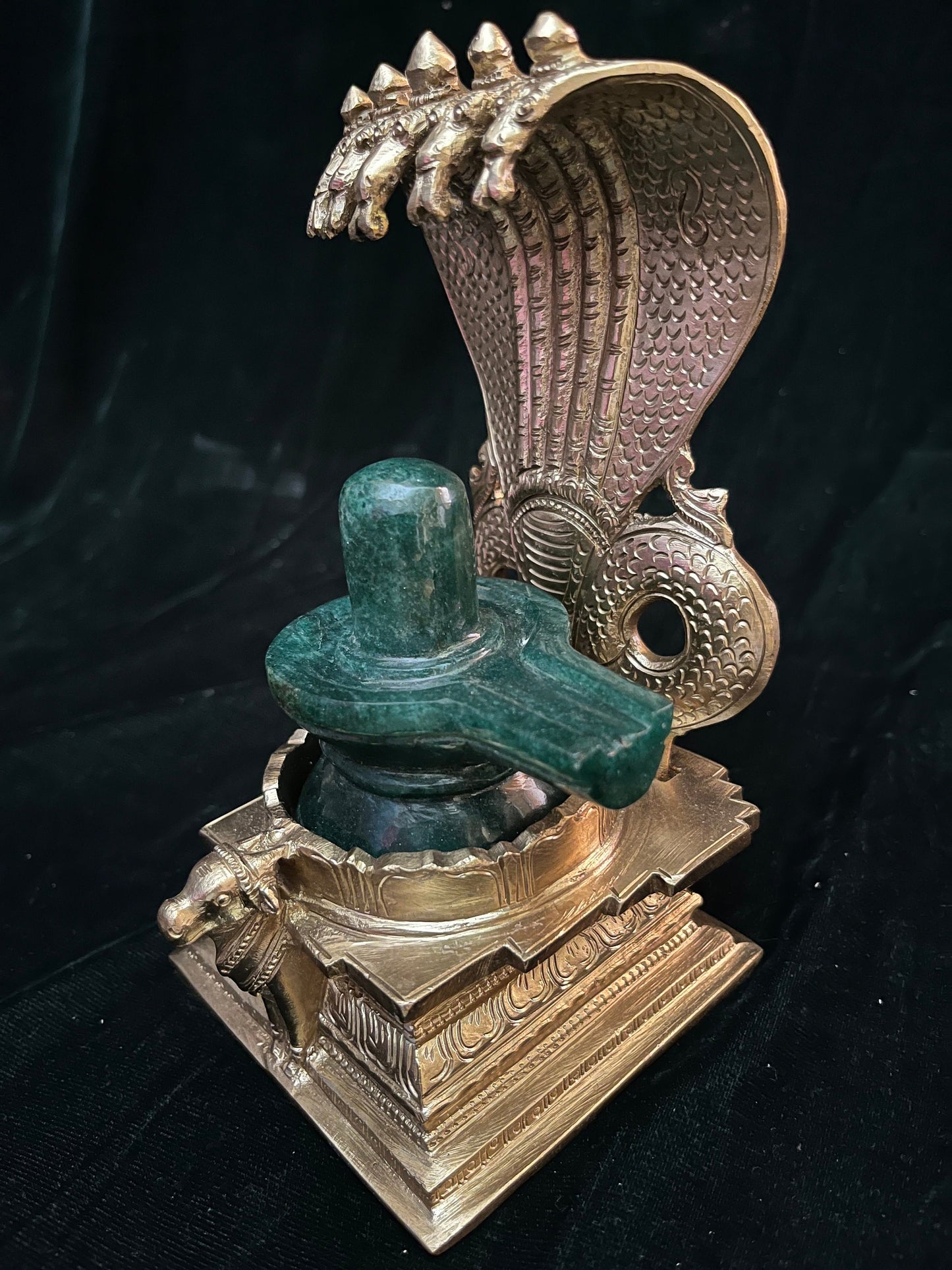 Prasiddh copper idols presents panchaloha idol of Naaga peeta with Green aventurine shiva lingam