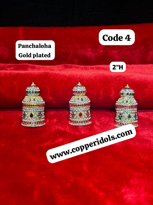 Panchaloha made gold polished stone gem studded crown for idol ( set of 2 )