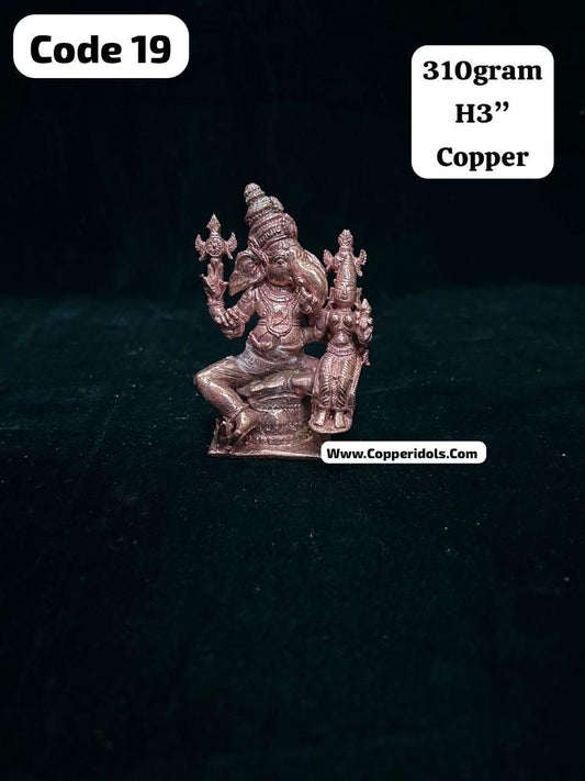 copper casted idol of chaturbuja ganesha / shakti ganesha