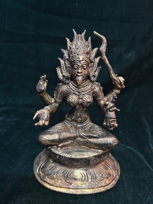 Prasiddh copper idols presents panchaloha antique polished idol of dakshina kali / durgi