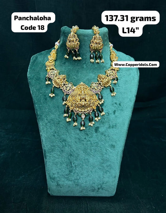 Panchaloha made gold polished a finely embossed lakshmi necklace with deep Nakas work