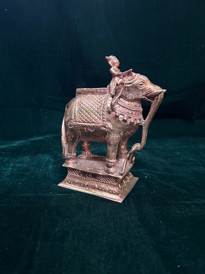 Copper made Gaja vahana with rider/ Indradeva with Ayravata