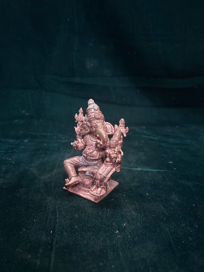 copper casted idol of chaturbuja ganesha / shakti ganesha