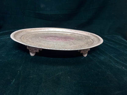 Vintage white brass made ornate designed oval tray, royal one from south india with fine engravings