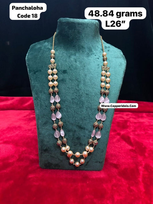 Panchaloha made gold polished pearl blue stone hara/ chain