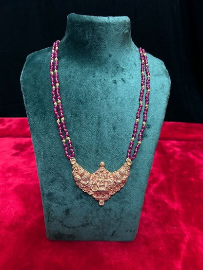 Panchaloha made gold polished vrushabha rooda shiva pradosha murthy pendant with 2 layer gundu mala chain