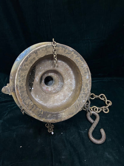 Vintage bronze cast unique rare style hanging oil lamp/ 2 wick lamp/ thooku villaku