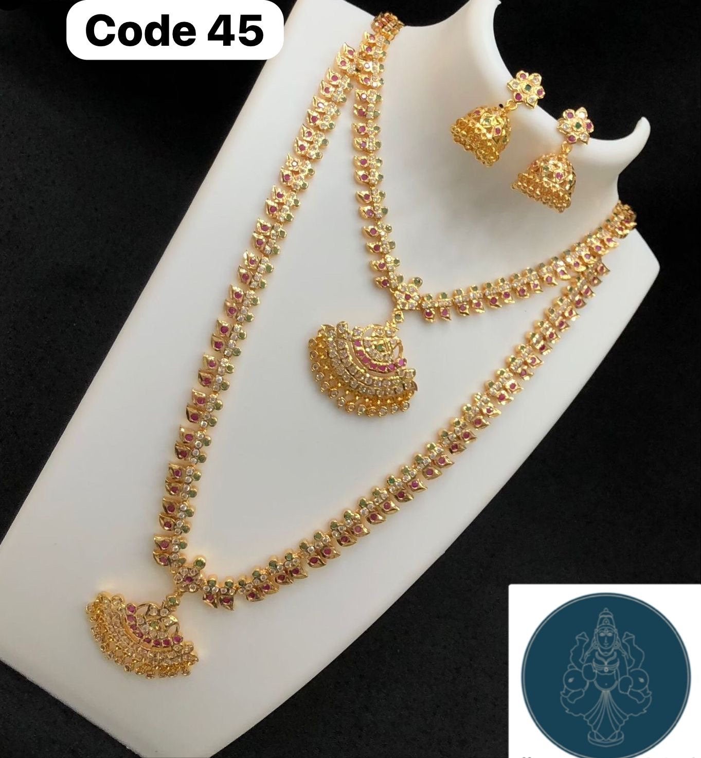 Panchaloha made gold polished attige necklace and haram with earrings