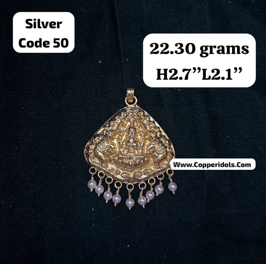 prasiddh copper idols present silver gold plated gajalakshmi pendent with pearl beeds