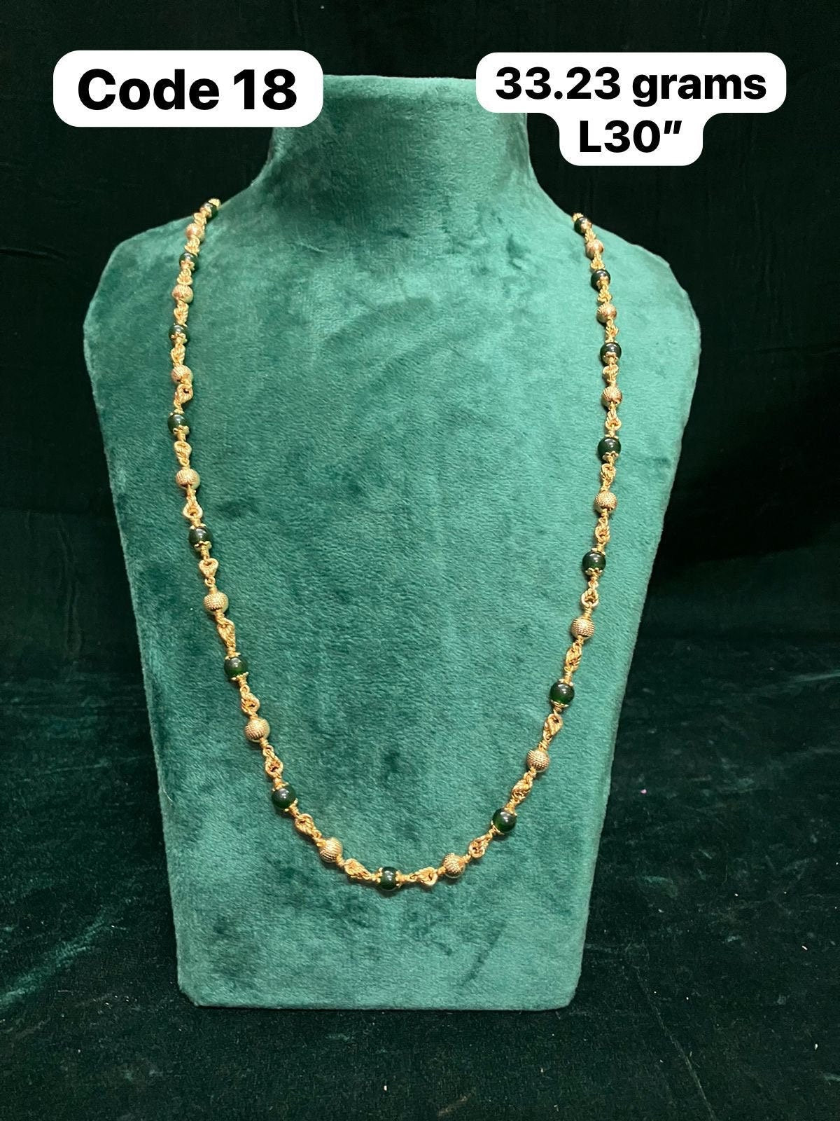 Panchaloha made gold polished gundu mala with green stones