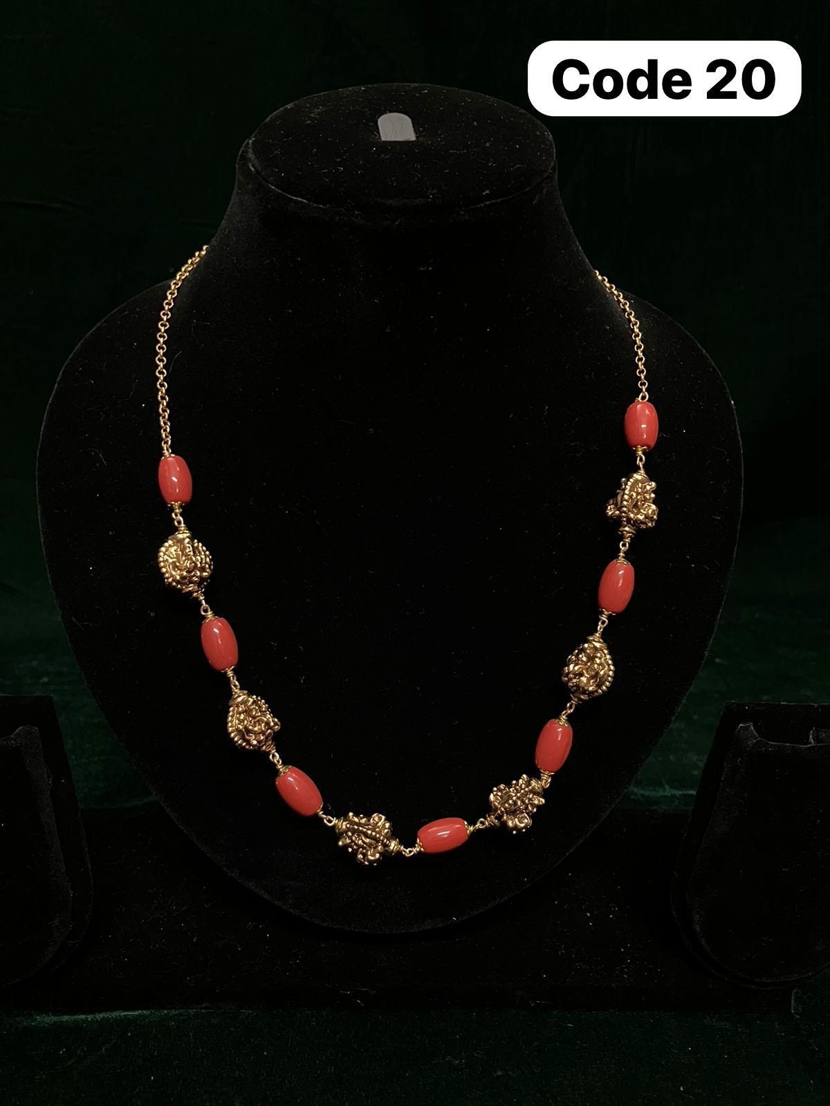 Panchaloha made gold polished nakshi gundu acrylic coral necklace