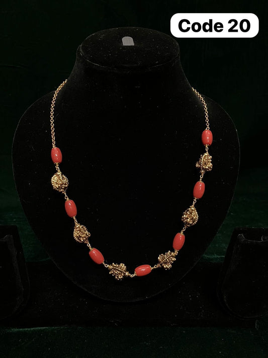 Panchaloha made gold polished nakshi gundu acrylic coral necklace