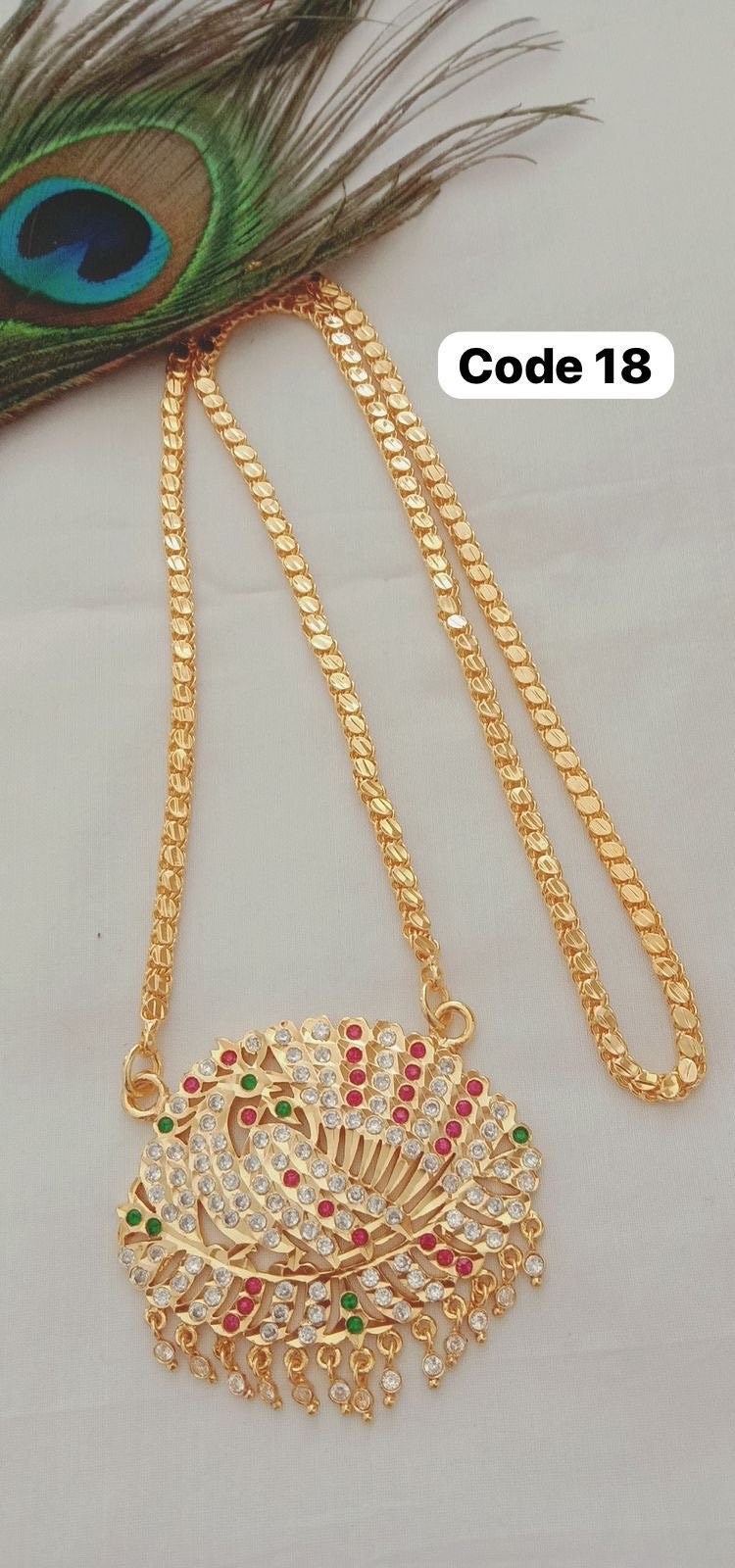 Panchaloha made gold polished peacock pendant with chain