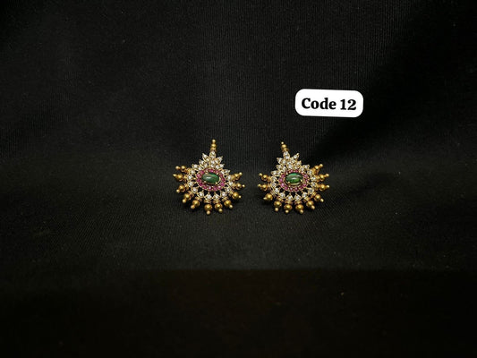 Panchaloha made gold polished tradition ear rings gem stone studded