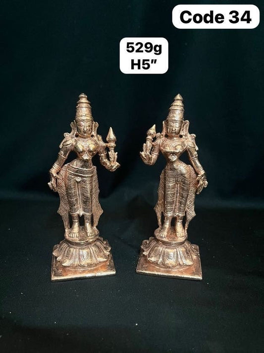 Copper casted Sridevi Bhudevi idols , replica of an antique ones