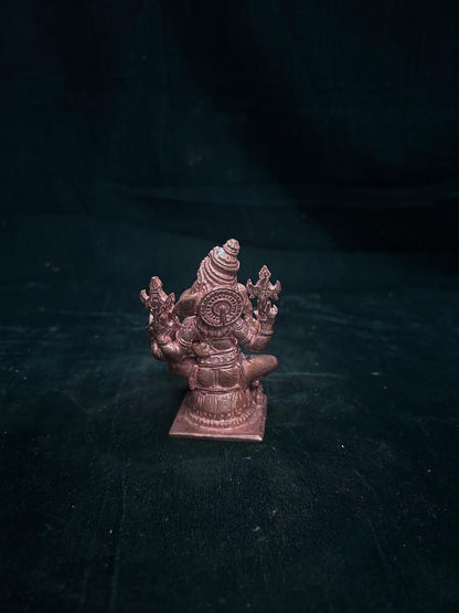 copper casted idol of chaturbuja ganesha / shakti ganesha