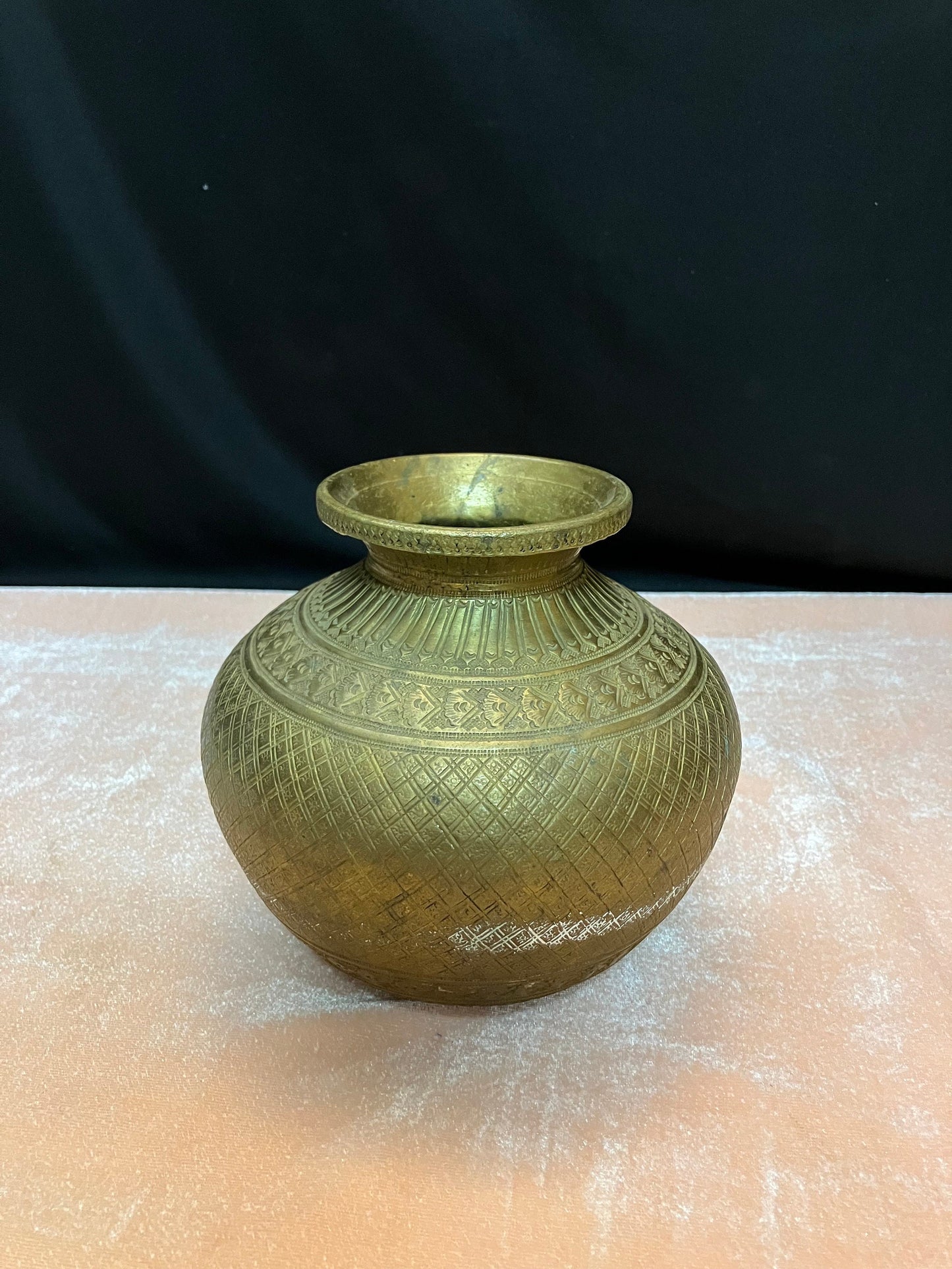 Vintage bronze cast pooja kalsha pot with intricate designs