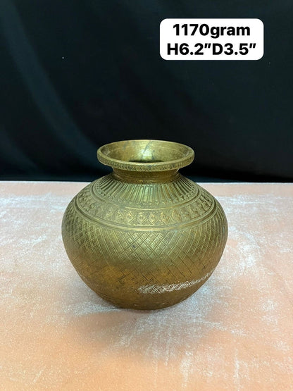 Vintage bronze cast pooja kalsha pot with intricate designs