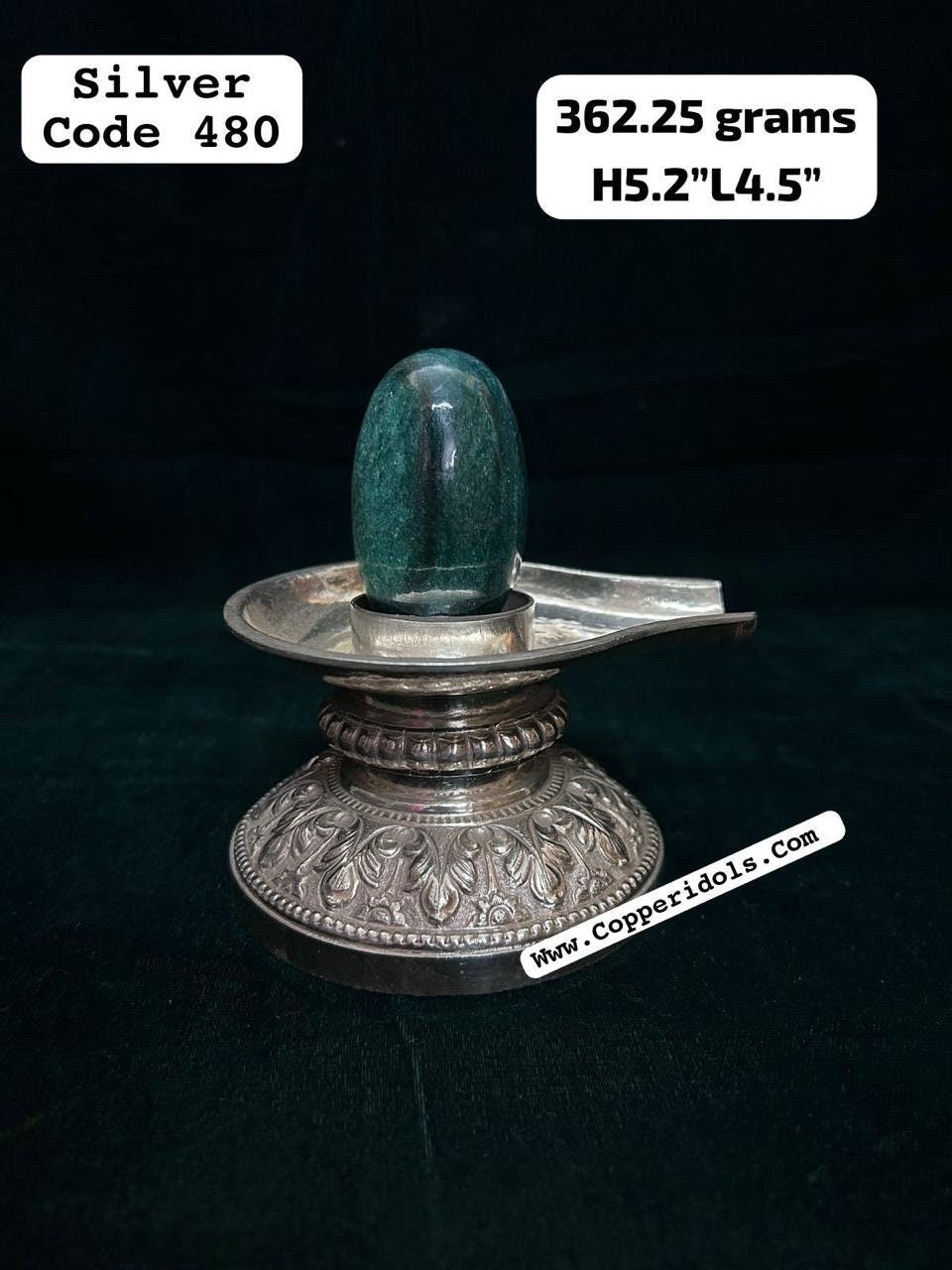 Silver made Yoni peeta with stone made green aventurine linga